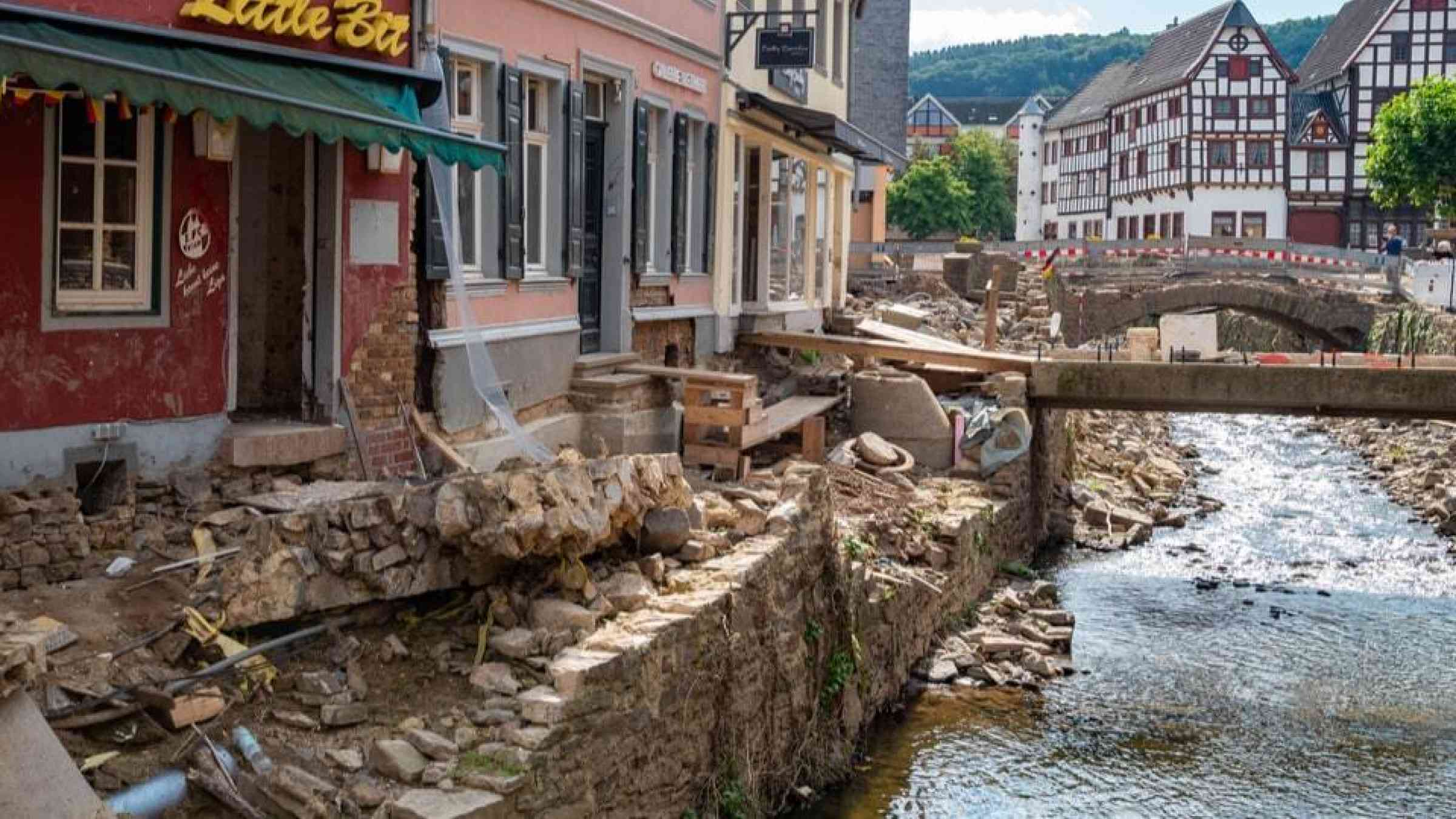 River bed and destroyed village after the July 2021 floods in Germany