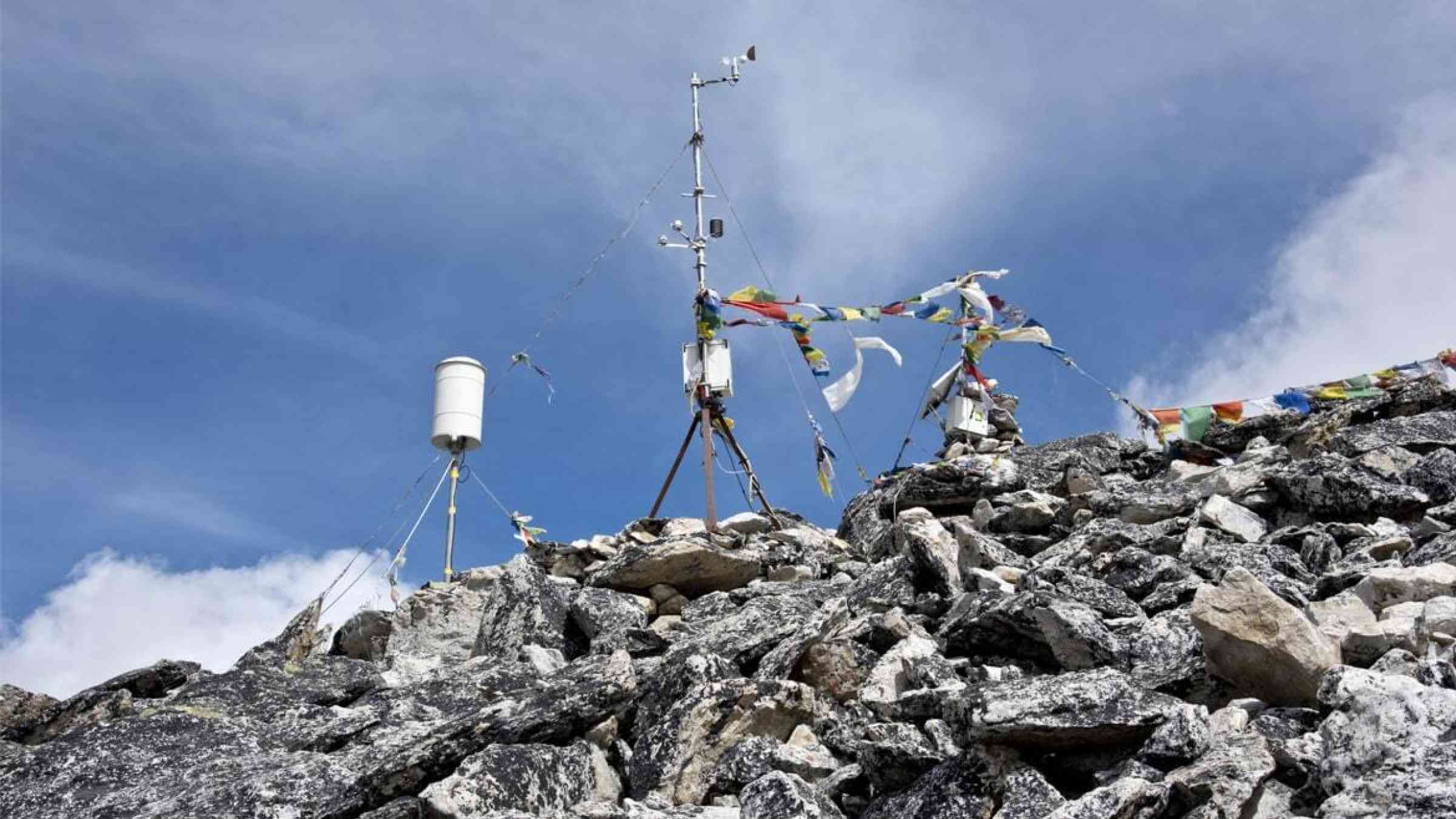 Weather station positioned on a rocky hillside, Nepal