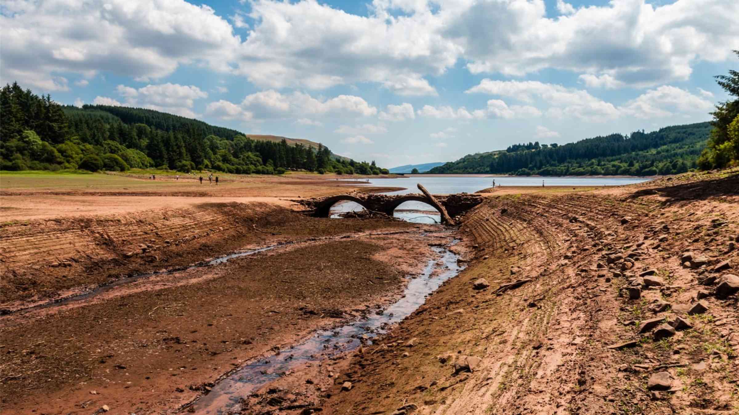 Submerged bridge in a dried up reservoir in the UK