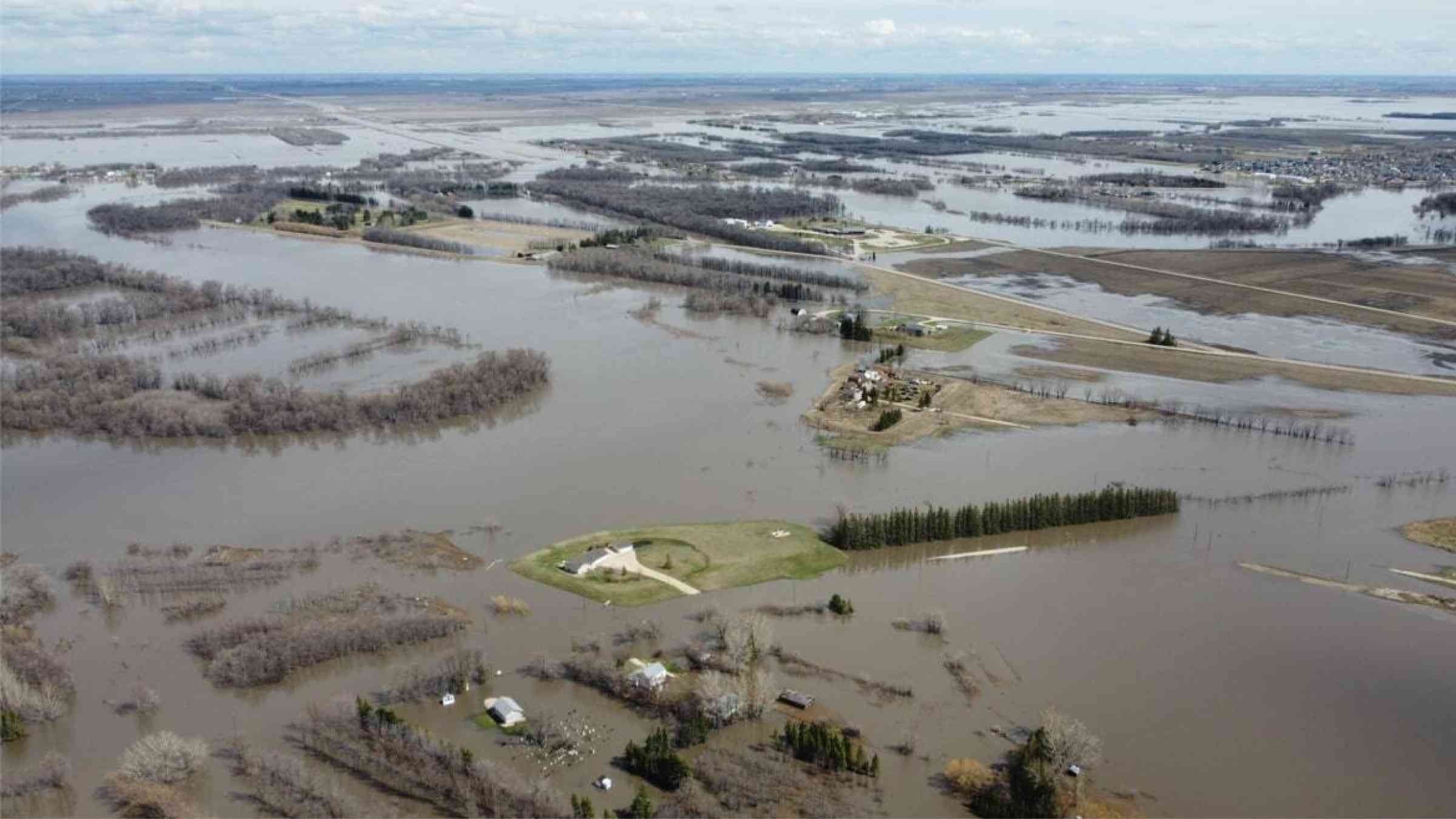 Wide swathes of land is flooded in Manitoba, Canada