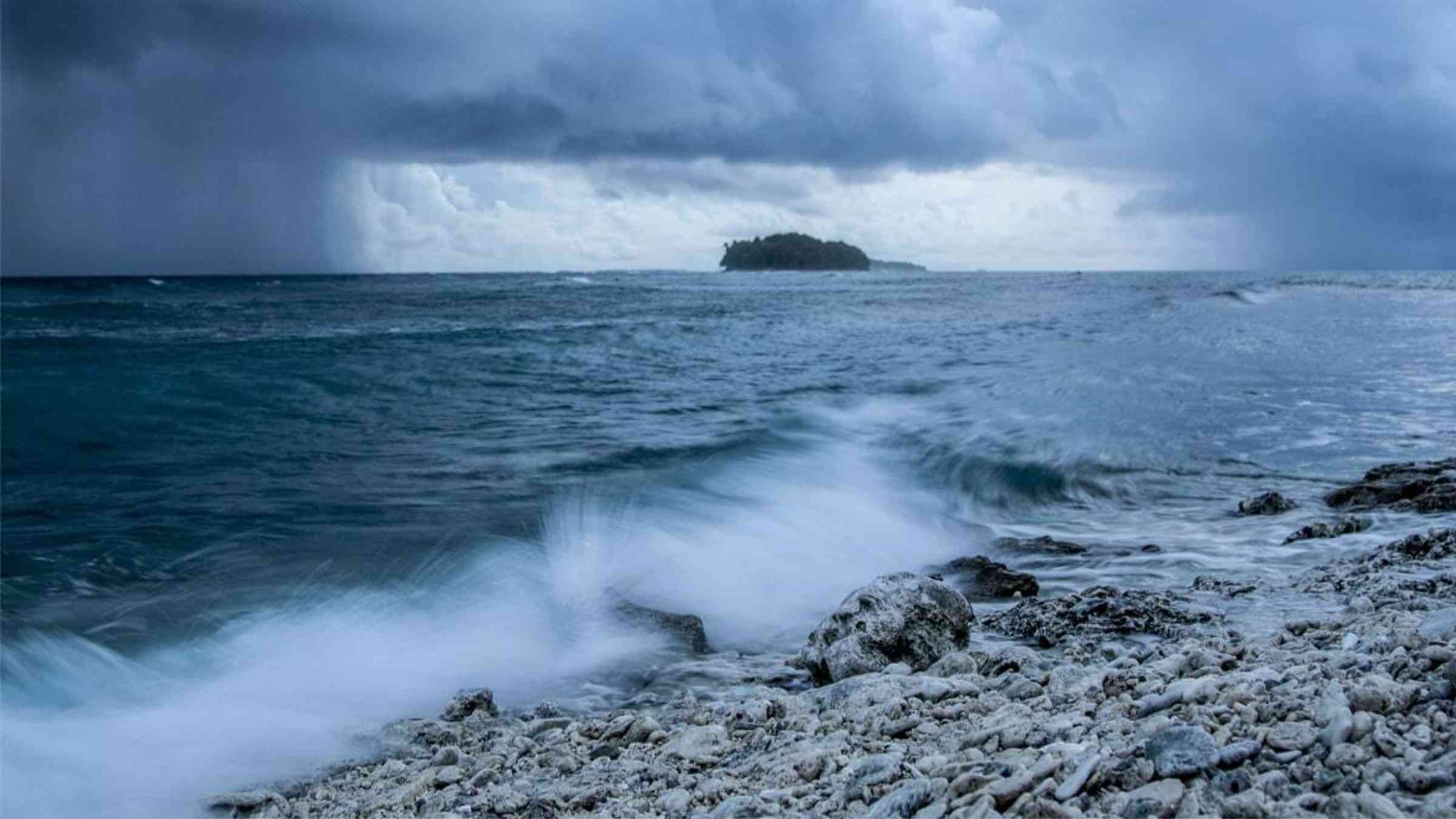 View from a beach in Palau as a storm approaches