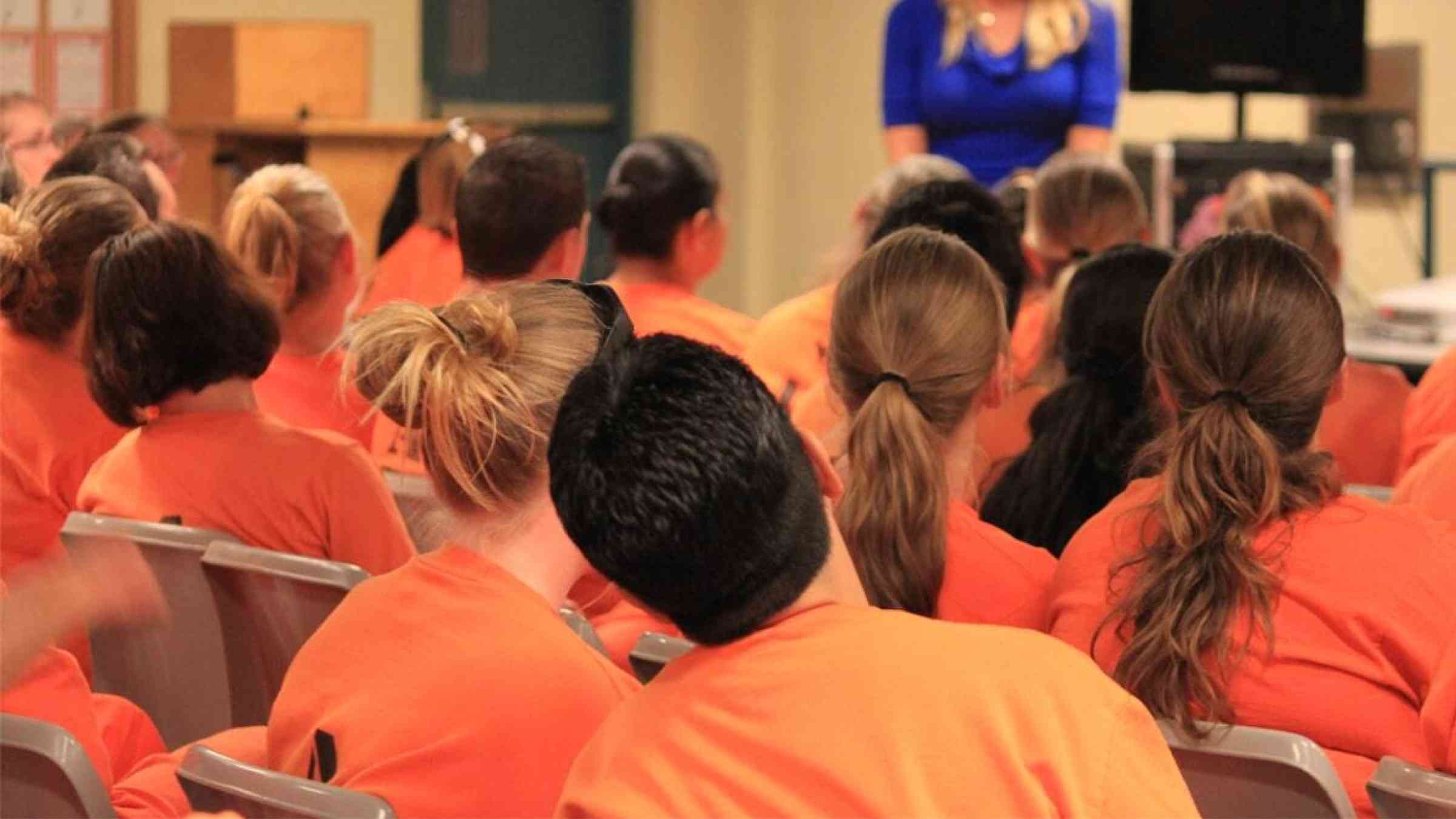 Inmates gather for a program in Perryville State Prison, Arizona