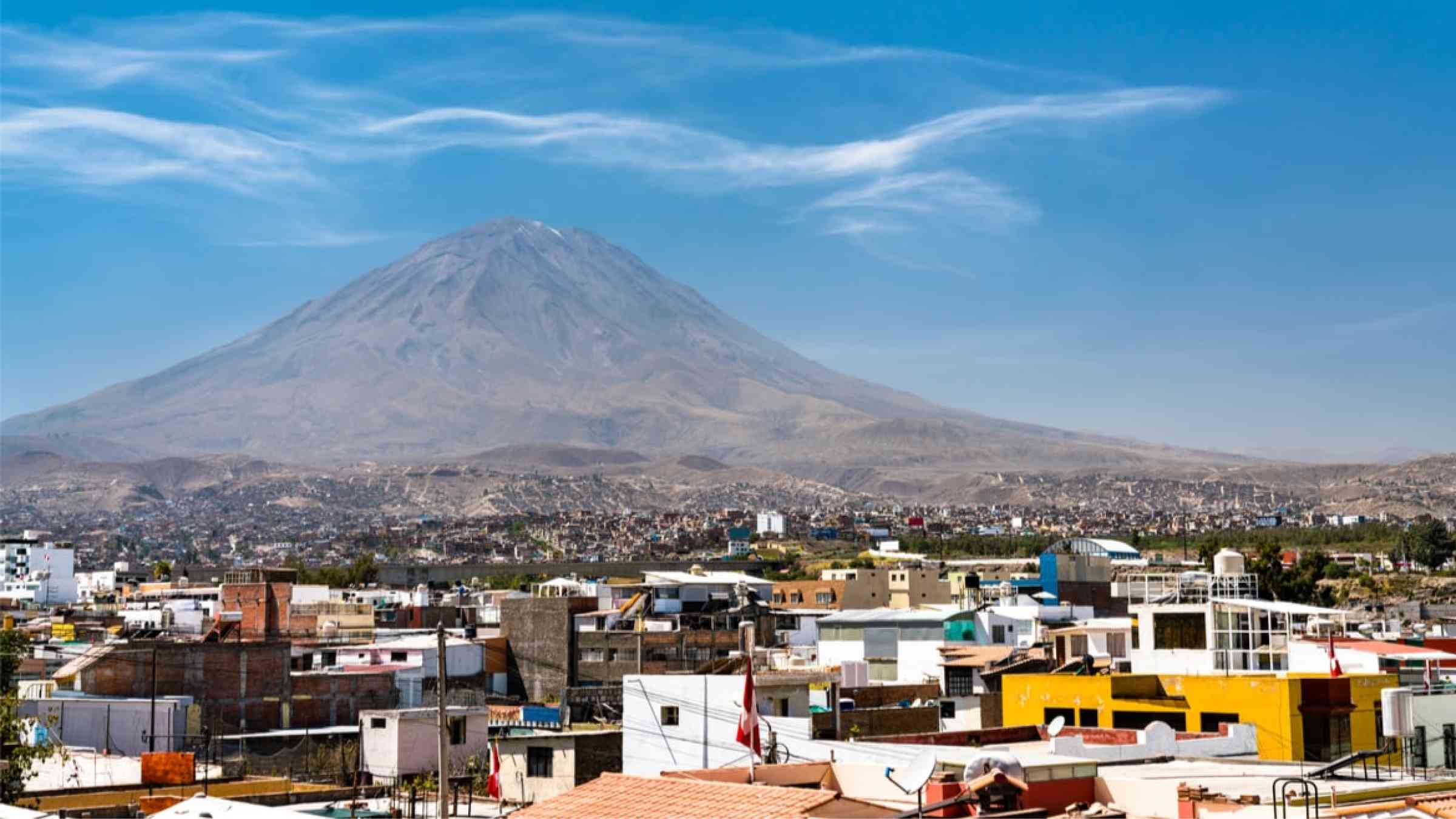 View of the volcano behing the city of Arequipa, Peru
