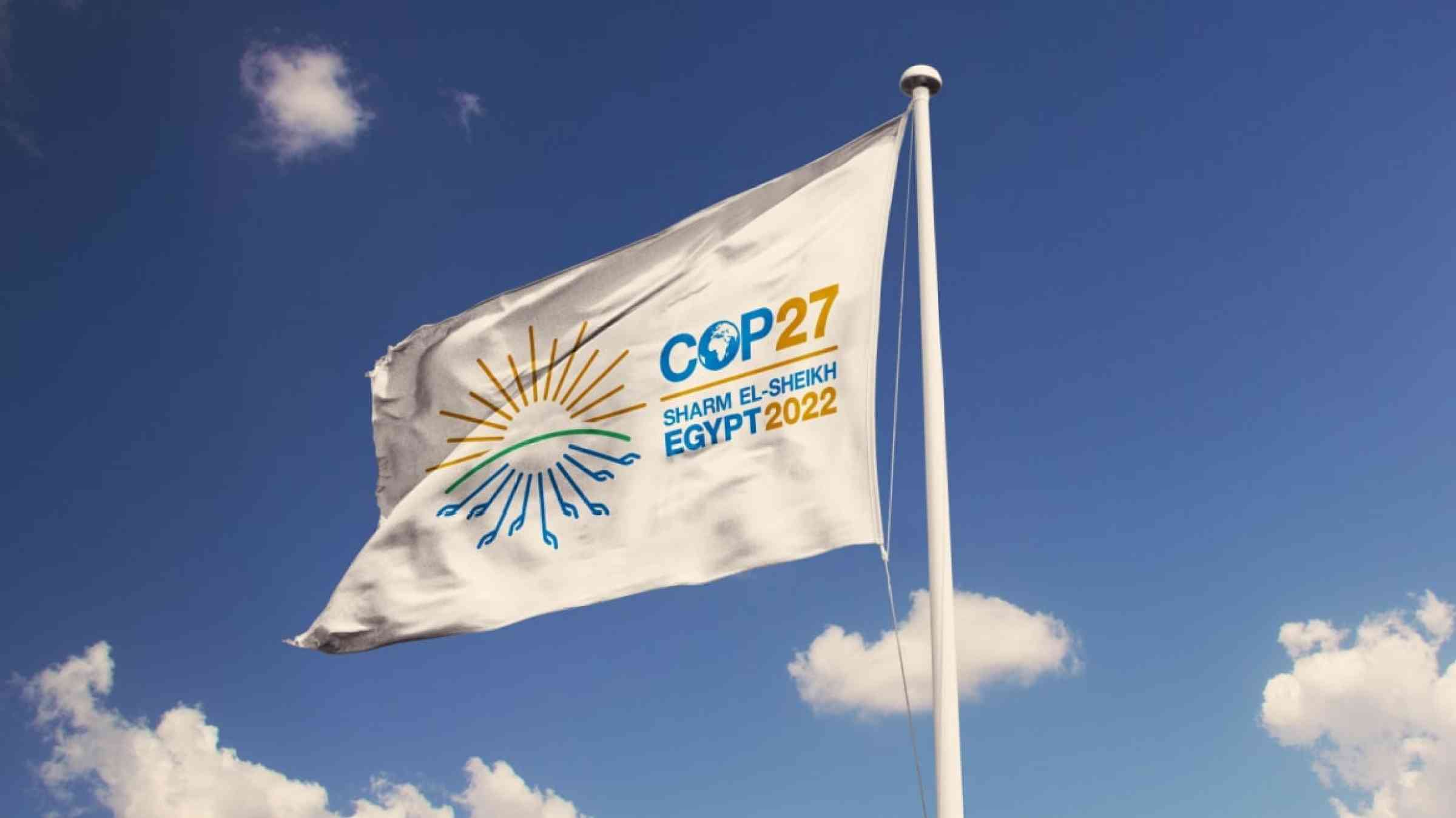 Flag with COp27 logo.