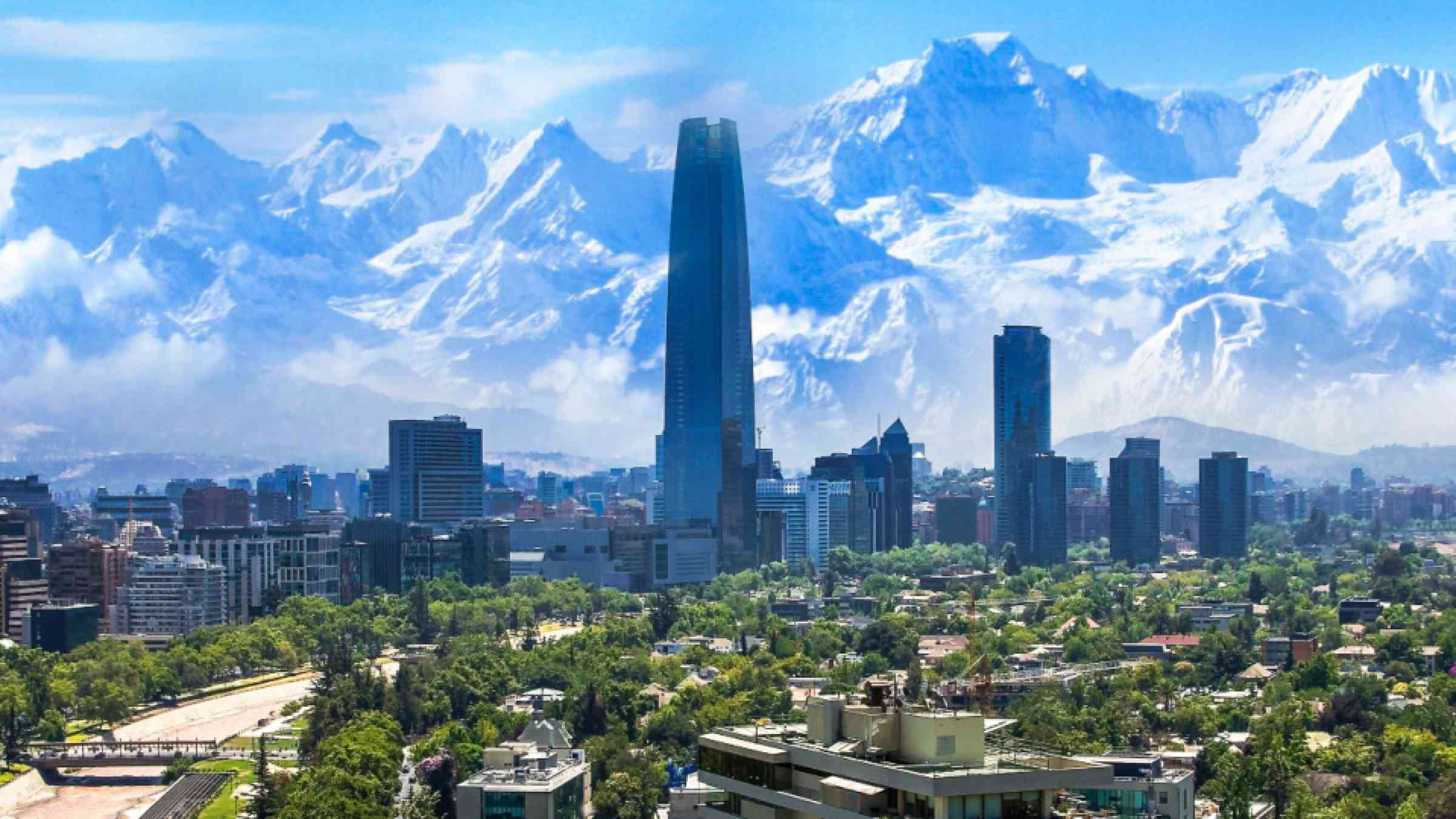 The city of Santiago in Chile, with the Andes in the background