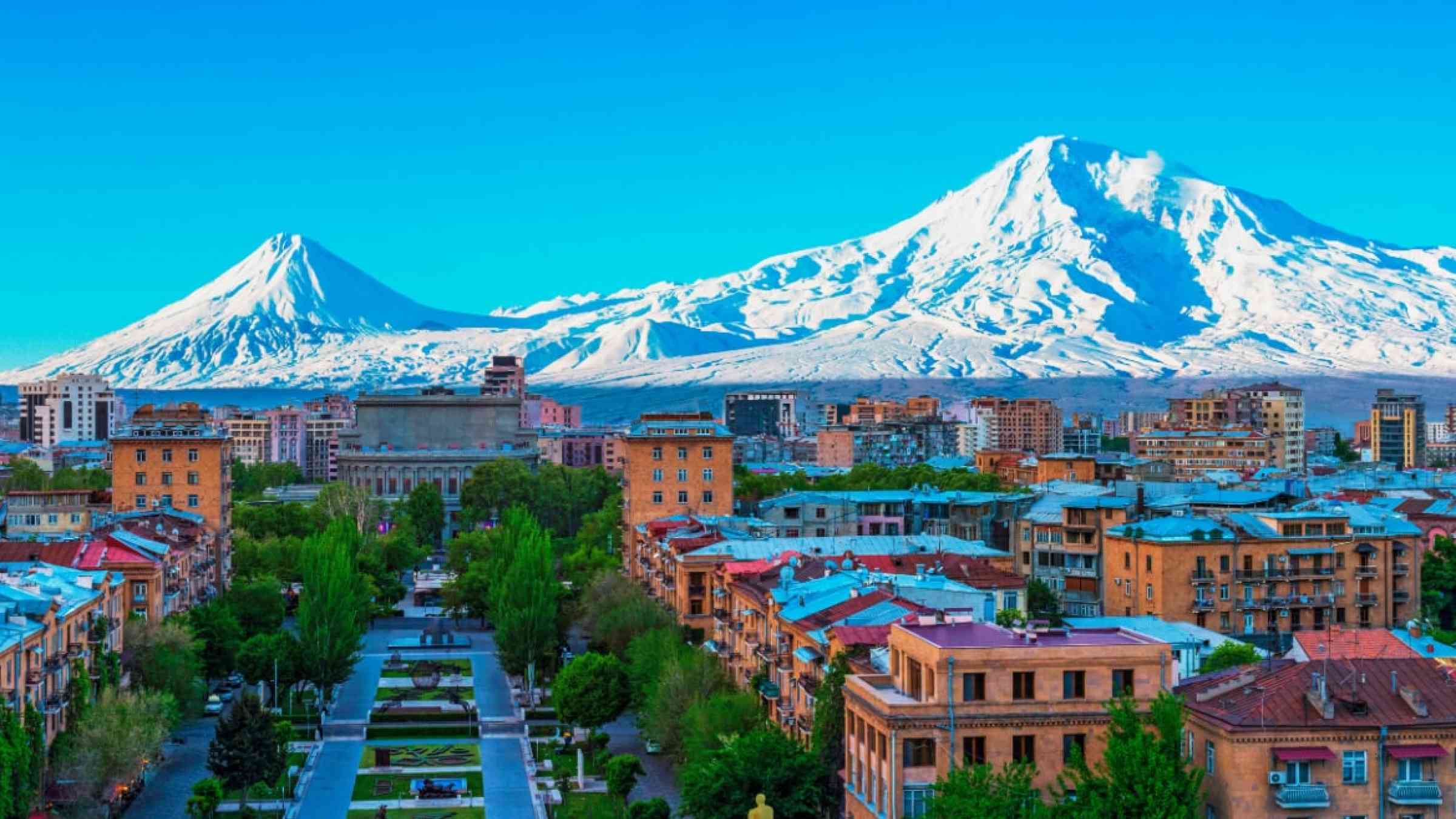View of mountain Ararat and Yerevan city in Armenia