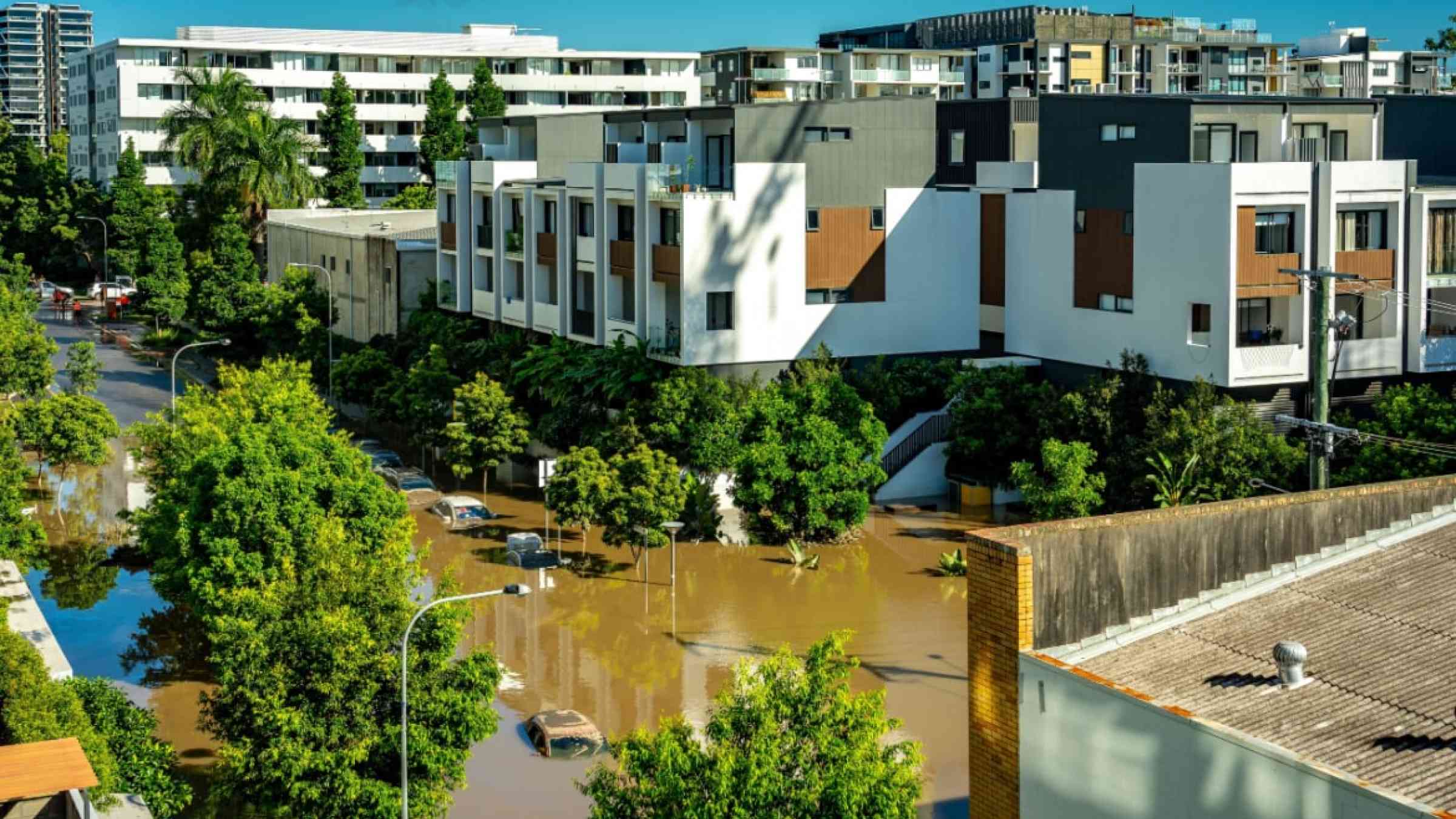 Flood aftermath in West End suburb in Brisbane, Australia on March 1, 2022