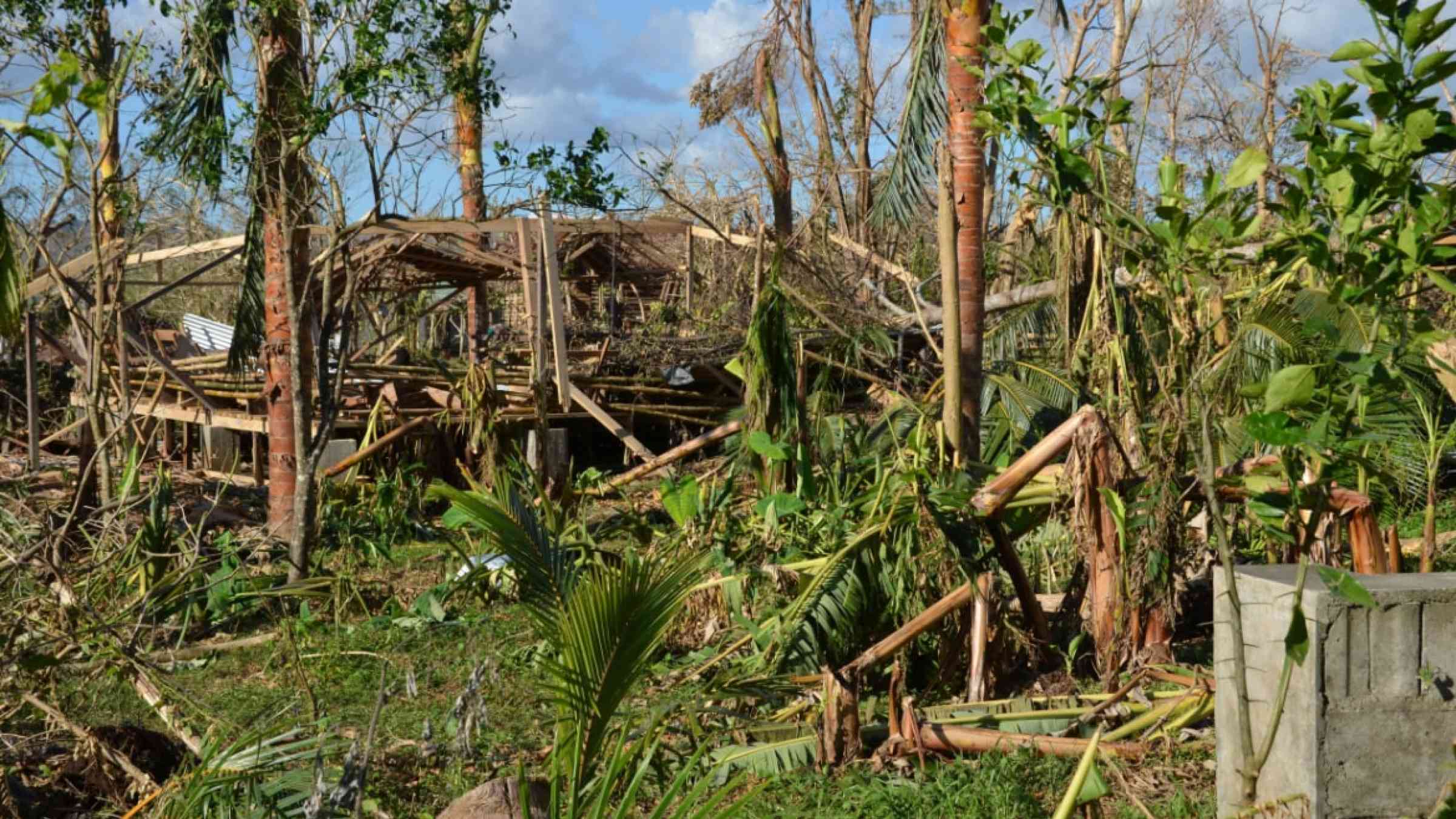 Destroyed house by cyclone Pam that struck Vanuatu in March 2015.