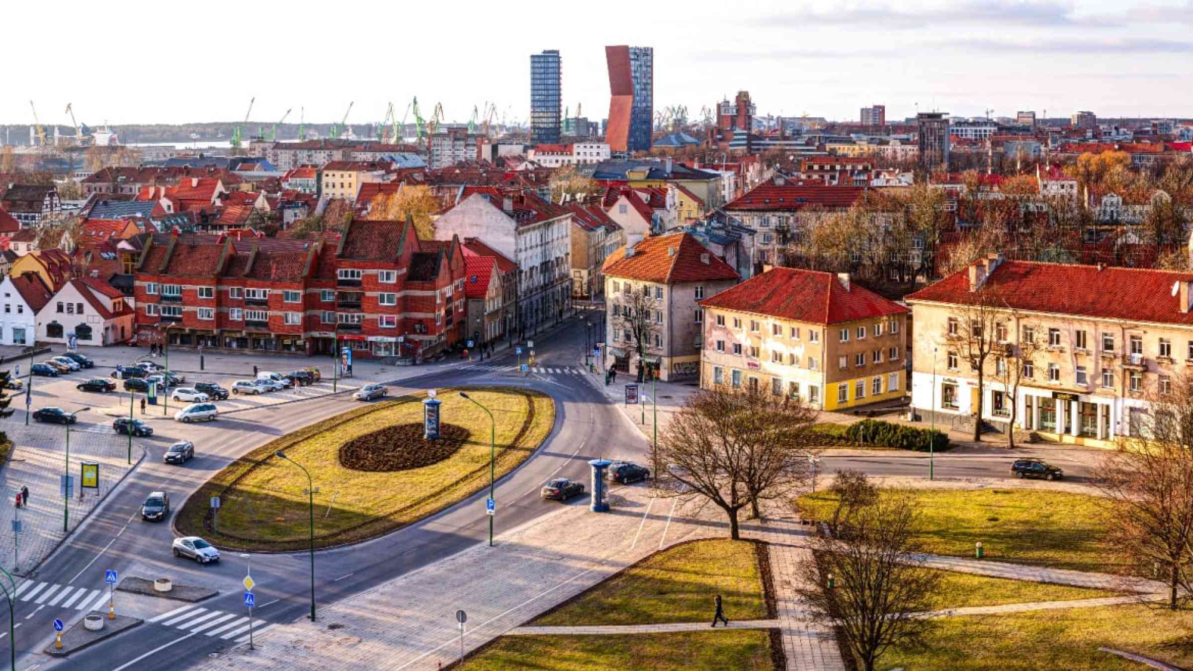 Aerial view of the old town in Klaipeda, Lithuania