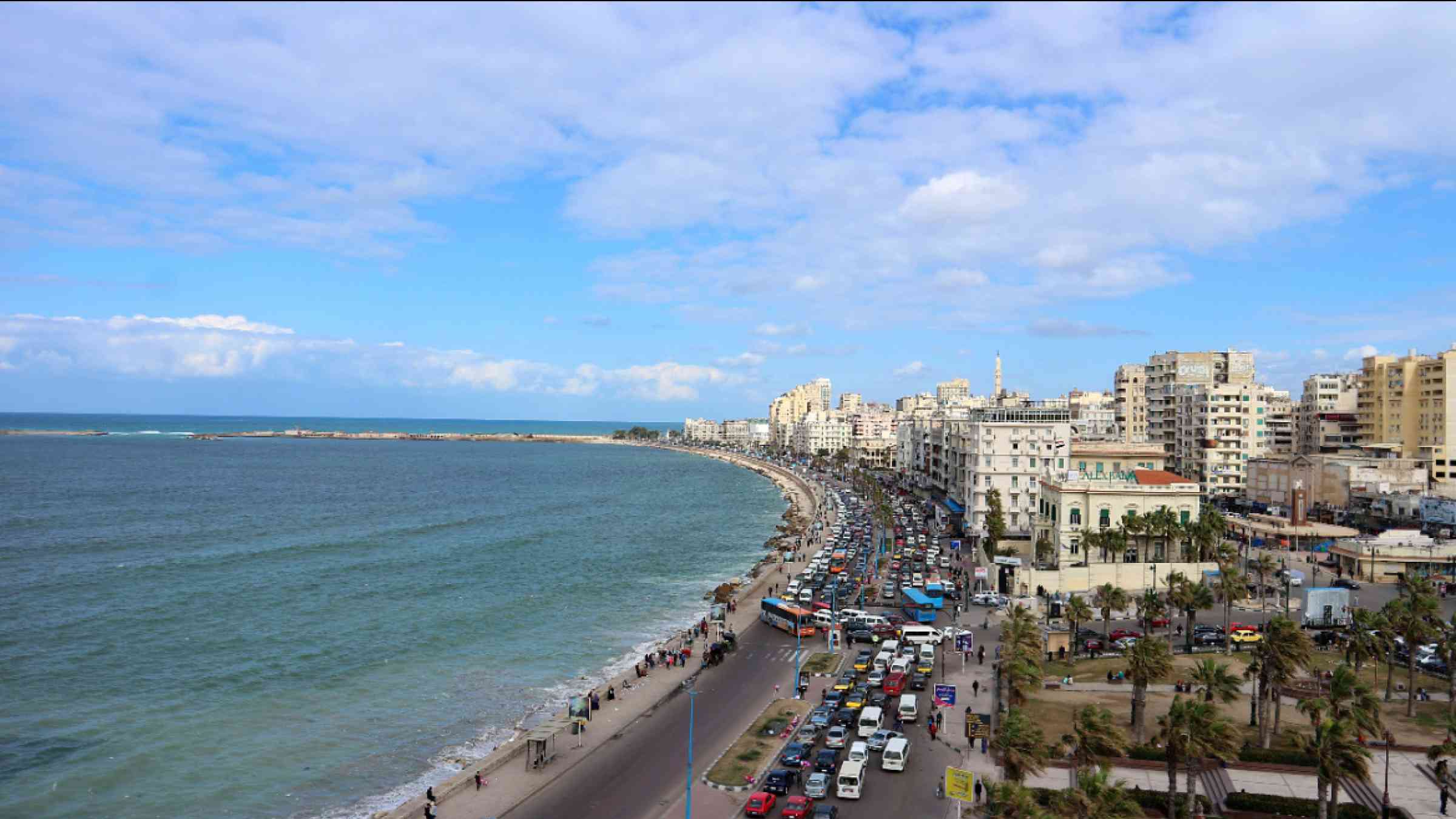 Corniche seaside street and seafront of the city of Alexandria, Egypt