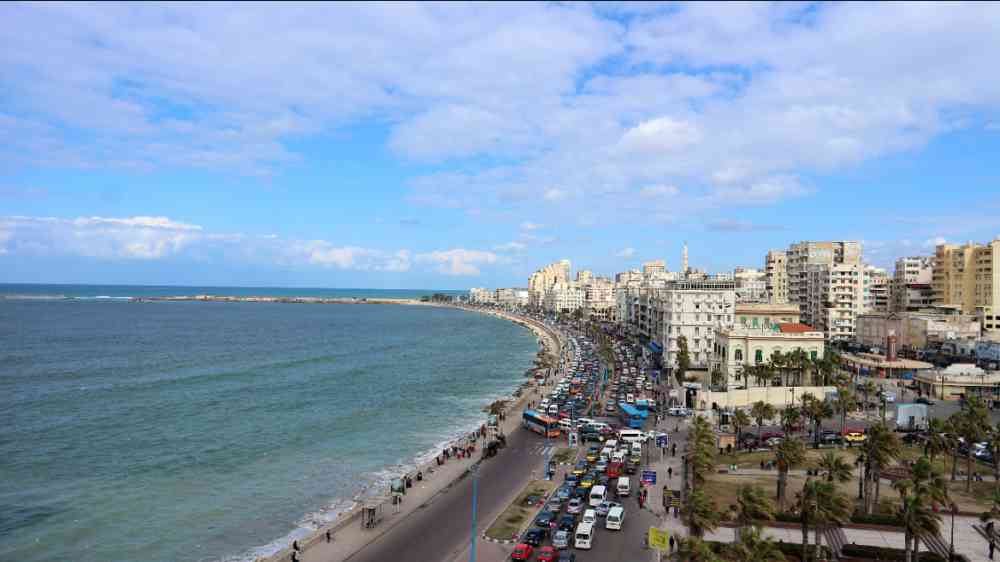 Corniche seaside street and seafront of the city of Alexandria, Egypt