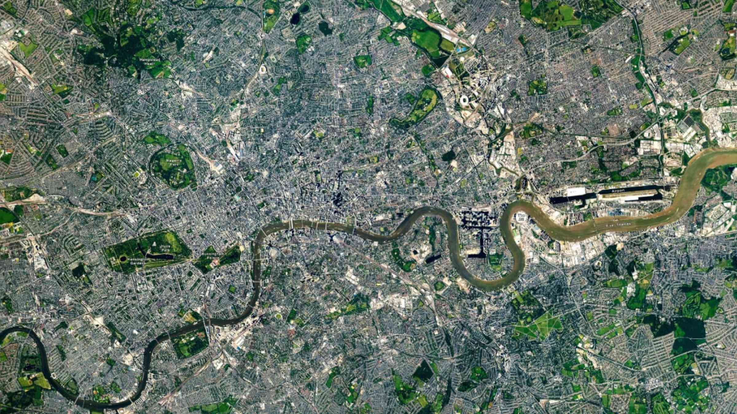 Top view of London, the Capital city from space.