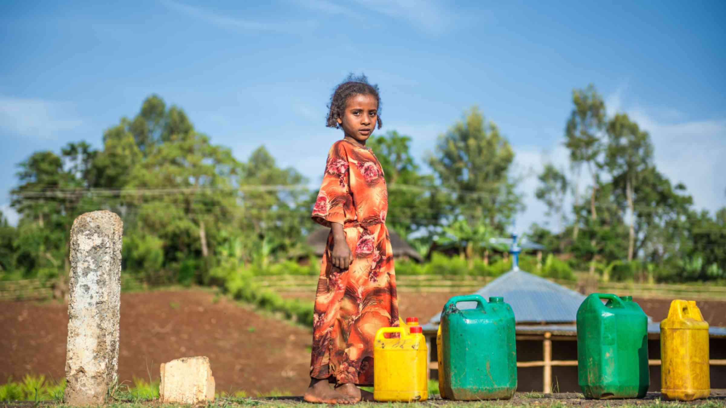 A girl lines up for water in Addis Ababa, Ethiopia