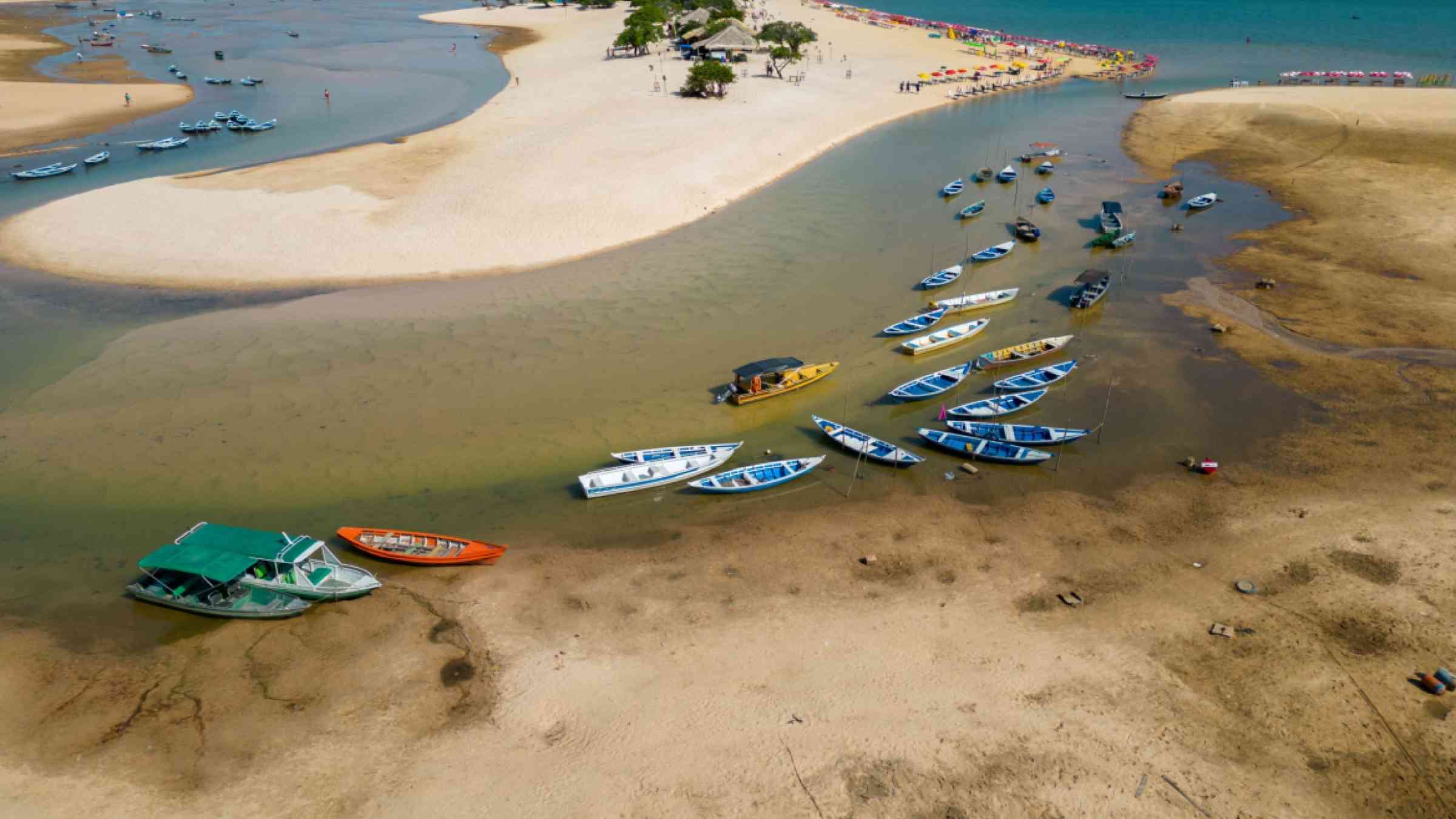 Stranded boats on the Amazon riverbanks as drought hits the Amazon river