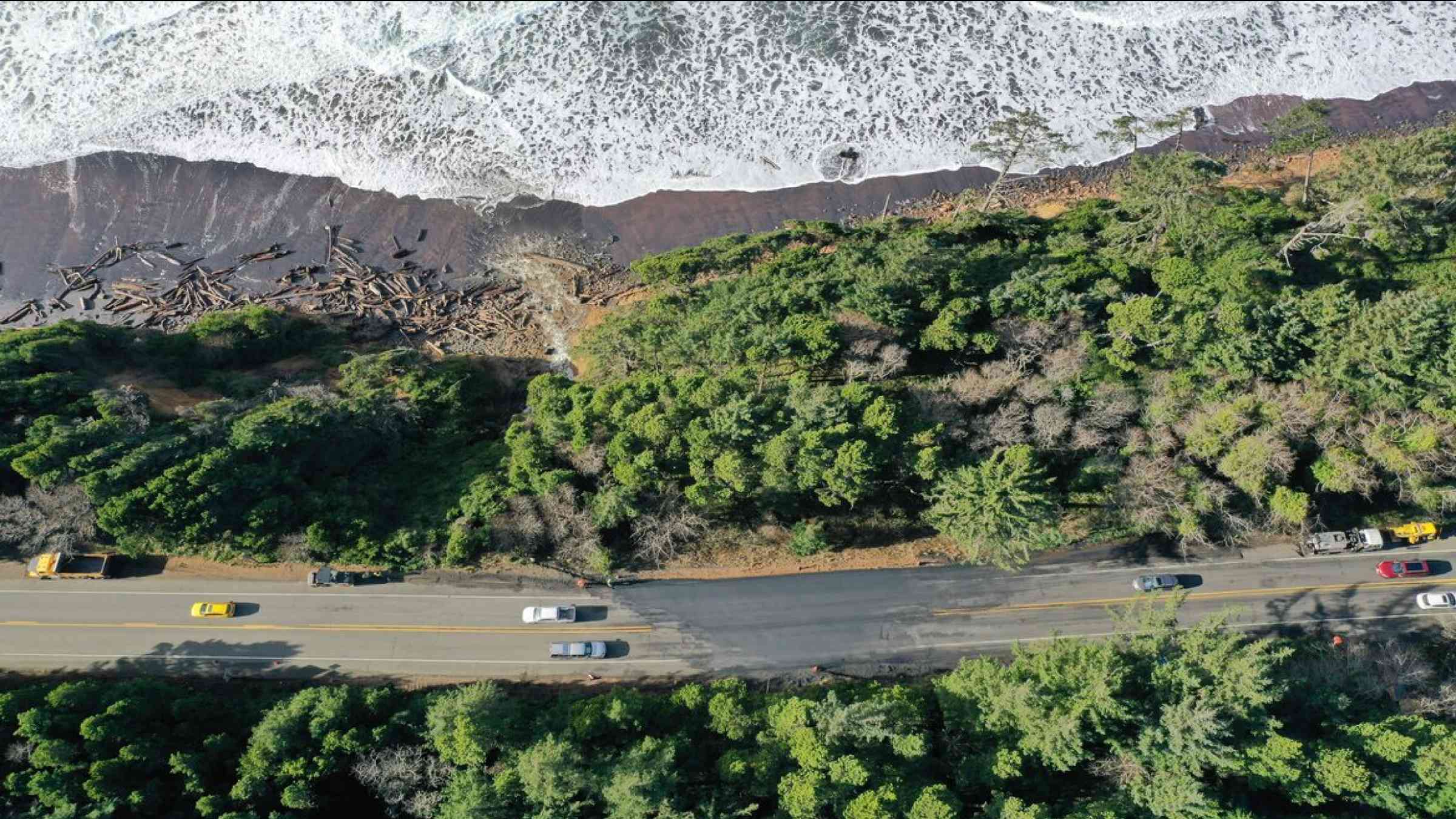 Repairs to an active landslide on U.S. Route 101 in 2021