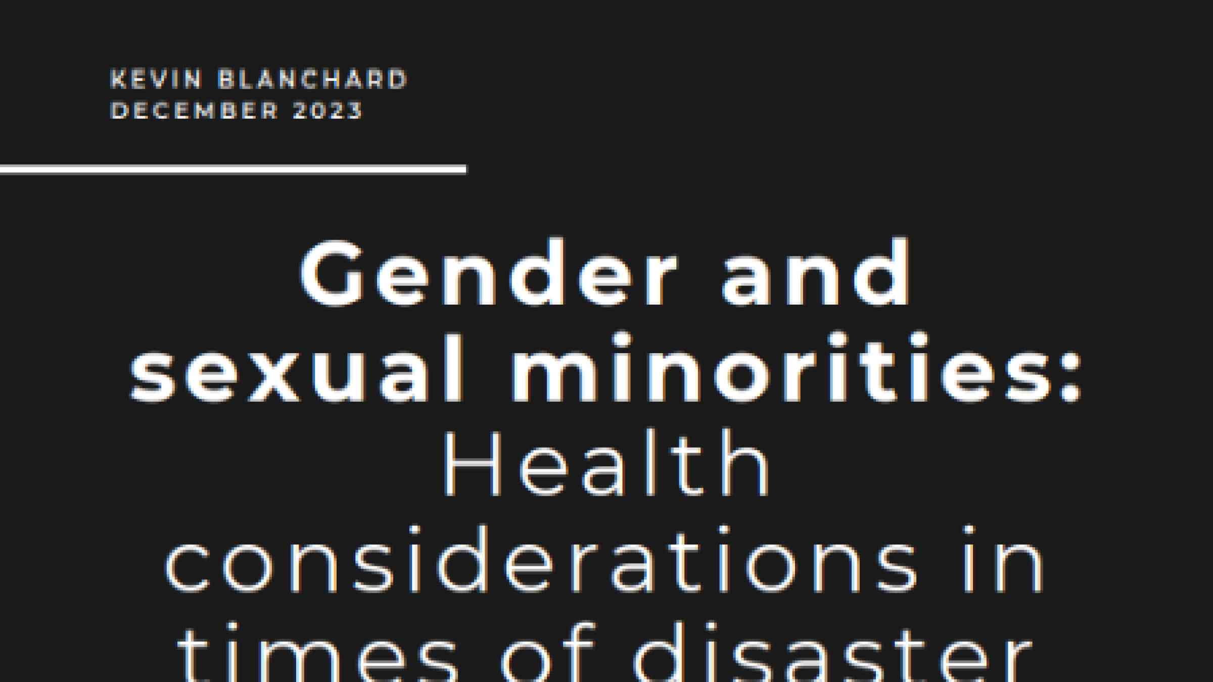 Gender And Sexual Minorities Health Considerations In Times Of Disaster Preventionweb 