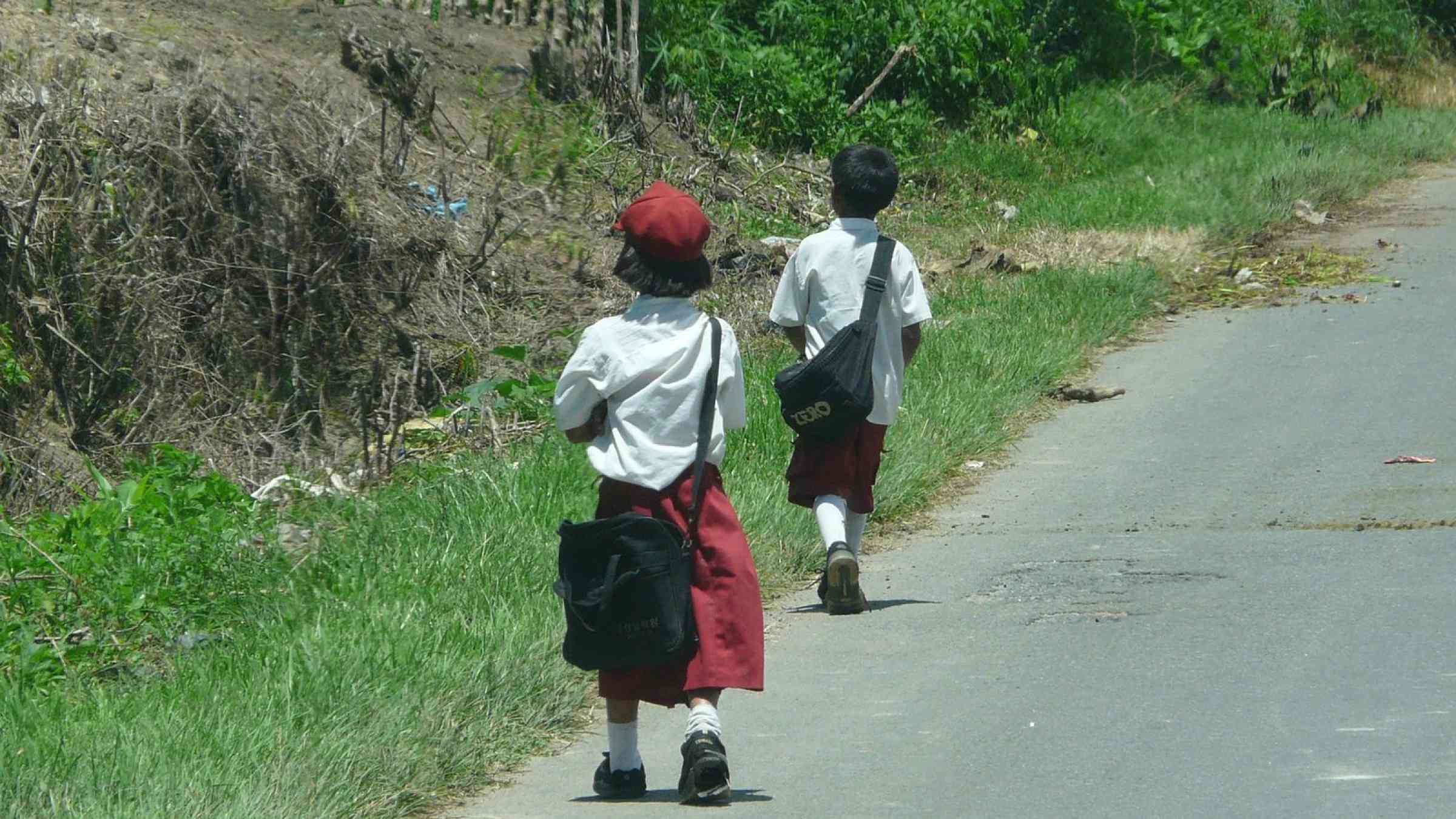 Children walking to school in Indonesia