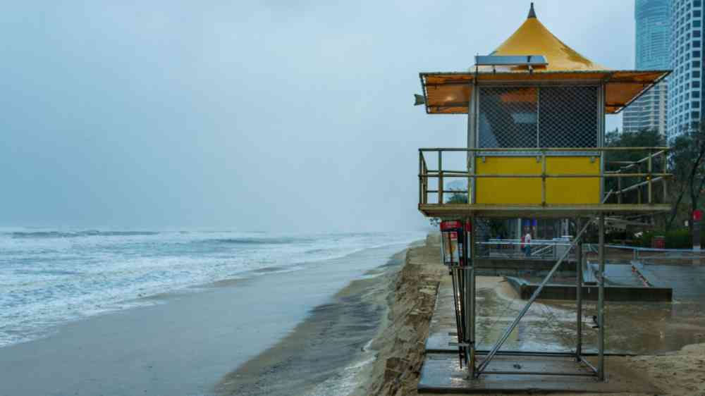 Extreme beach erosion from cyclone alfred at famous Gold coast tourist destination