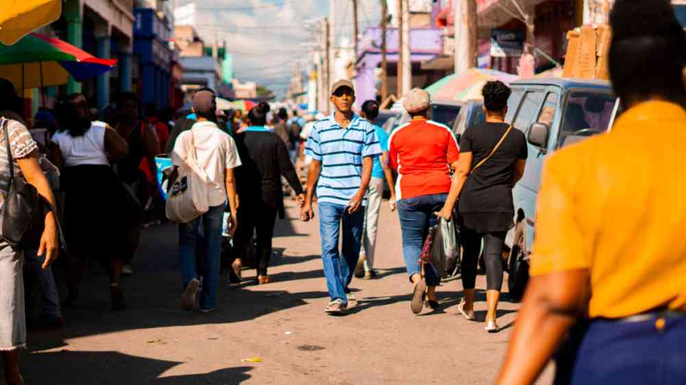 Busy streets of Kingston Jamaica at downtown coronation market