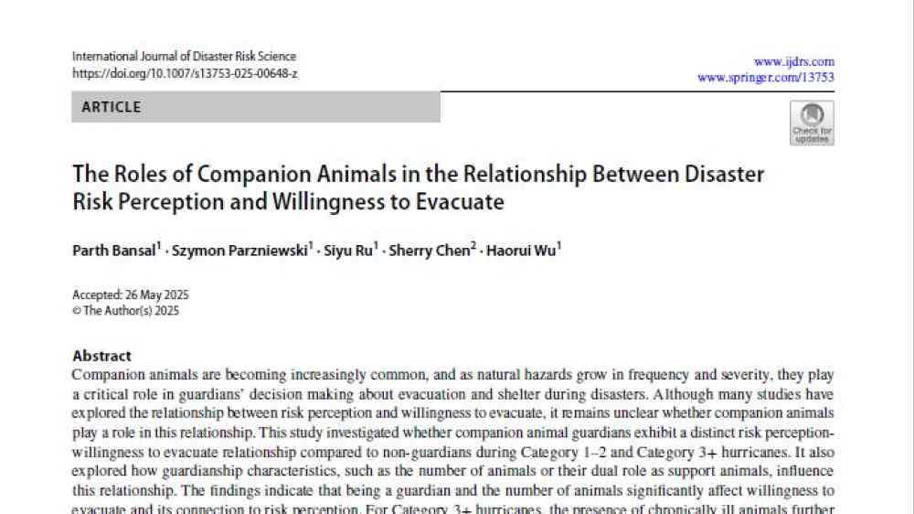 The roles of companion animals in the relationship between disaster ...