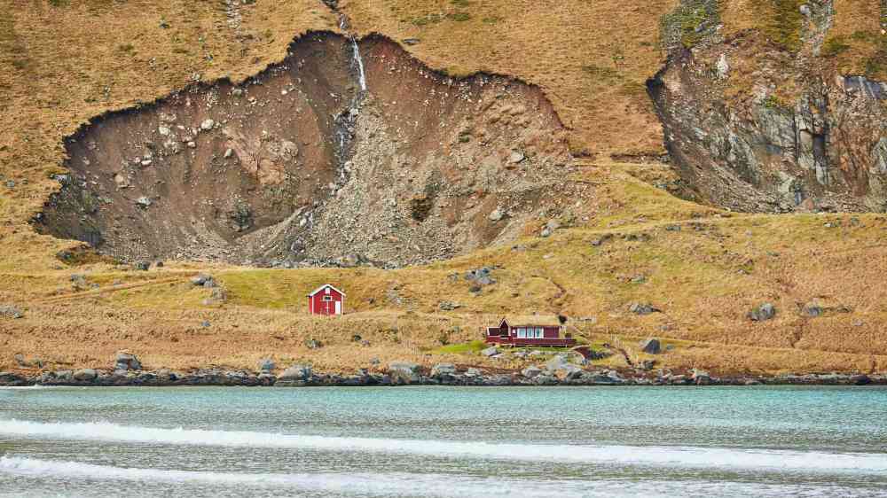 Landslide scar overlooking coastal homes