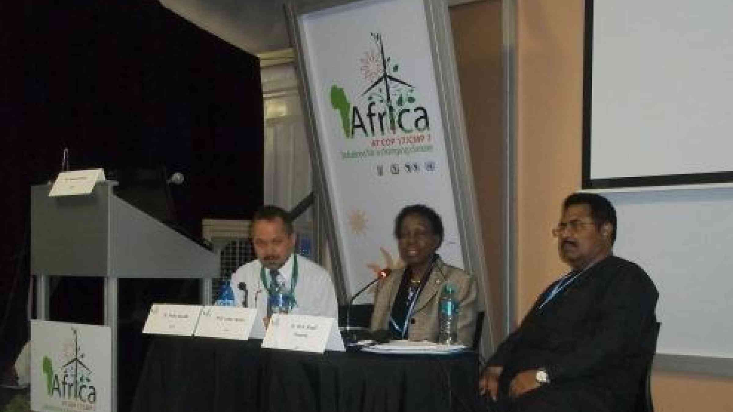 Pedro Basabe, Head, UNISDR Africa, H.E. Tumusiime Rhoda Peace, Commissioner for Rural Economy & Agriculture, AUC and Khalil Timamy, Head of Environment, Water & Natural Resources, AUC  at the COP-17.