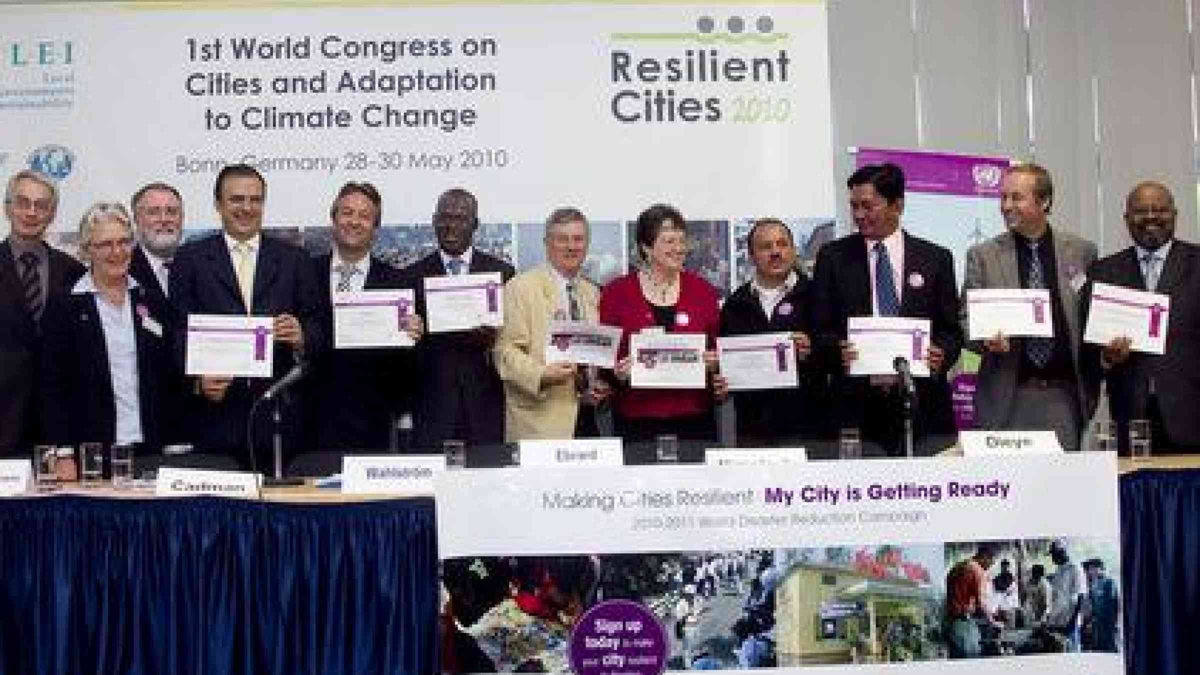 Photo of the May 2010 inaugural launch of the World Disaster Reduction campaign - Making Cities Resilient: My City is Getting Ready!