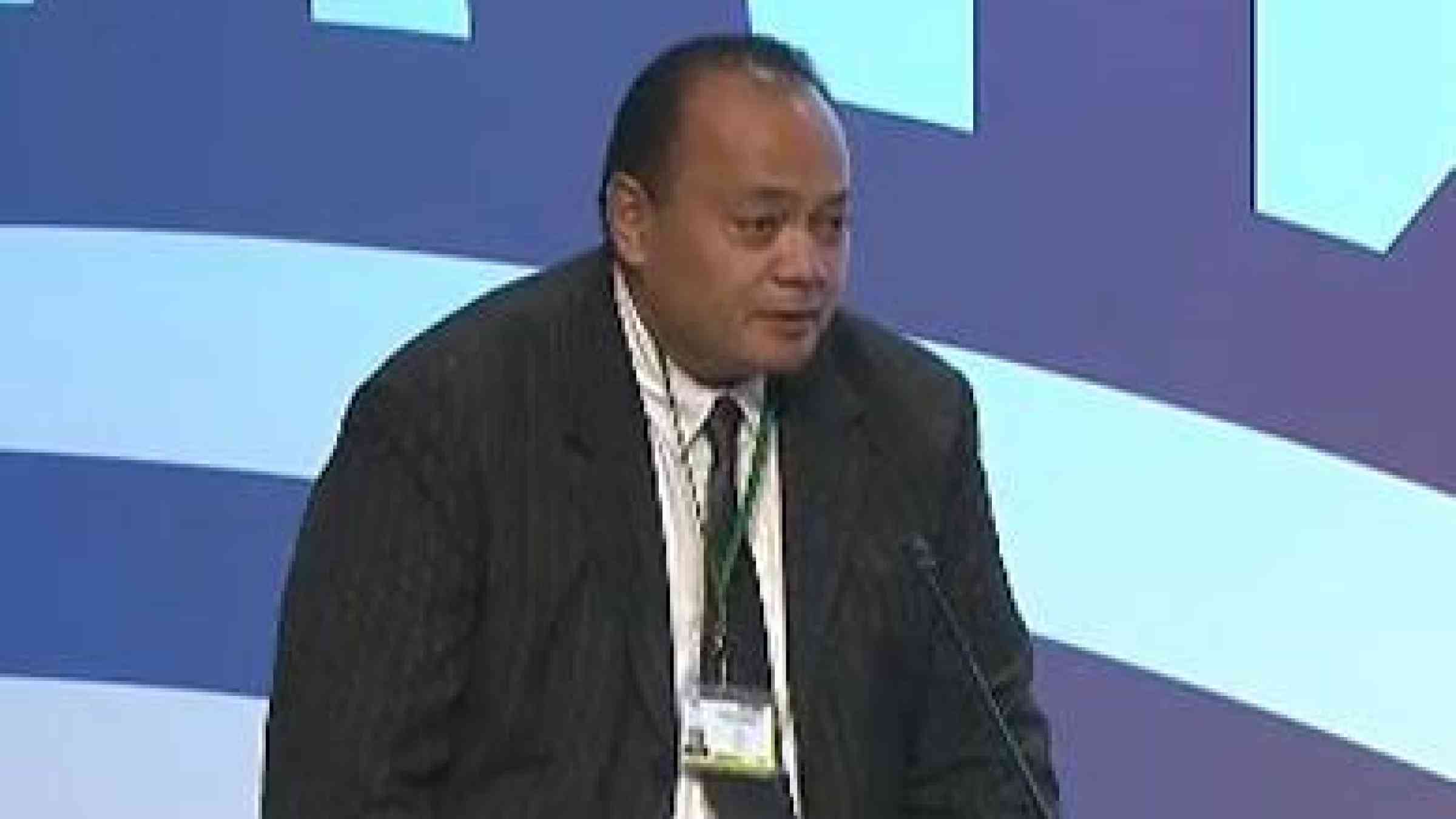 Photo by MIC/Government of Tonga Deputy Prime Minister, Hon. Siaosi Sovaleni addressing the 3WCDRR in Sendai, Japan