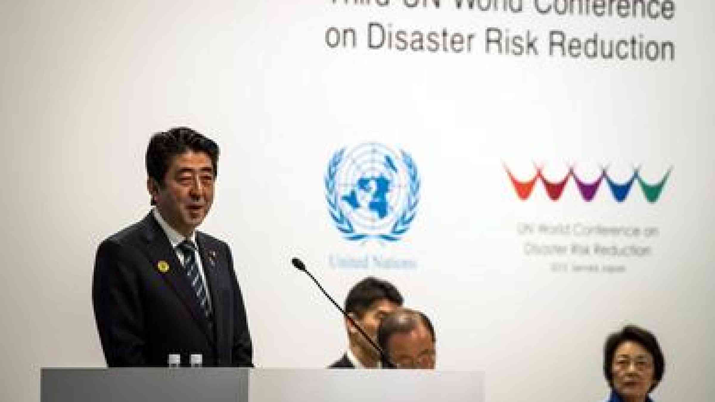 Photo by UNISDR Japanese Prime Minister Shinzo Abe speaks at the WCDRR.