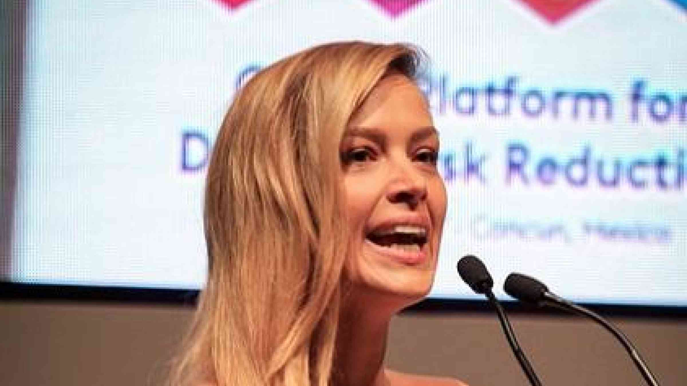 Tsunami survivor and campaigner, Petra Nemcova, speaking to the Multi-Hazard Early Warning Conference