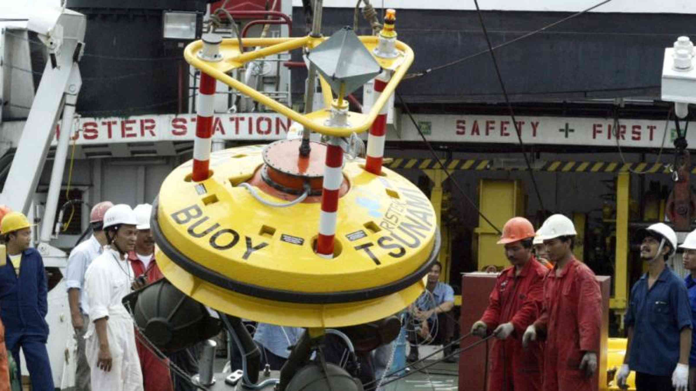 This tsunami buoy undergoing inspection in Indonesia is part of the Indian Ocean tsunami warning system introduced after the 2004 tsunami
