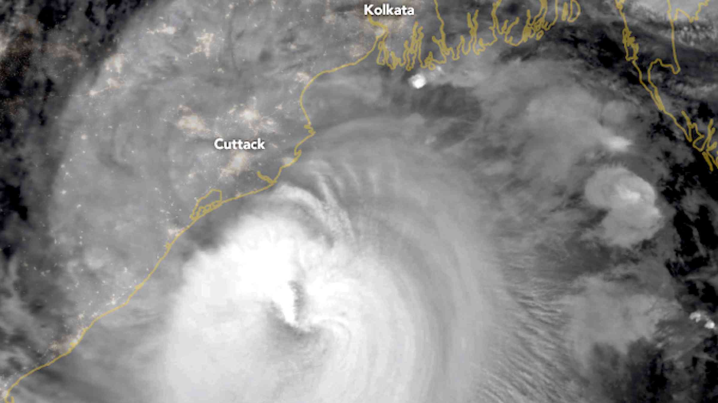 Satellite image of Cyclone Amphan as it approaches landfall on May 19 (Image by NASA)