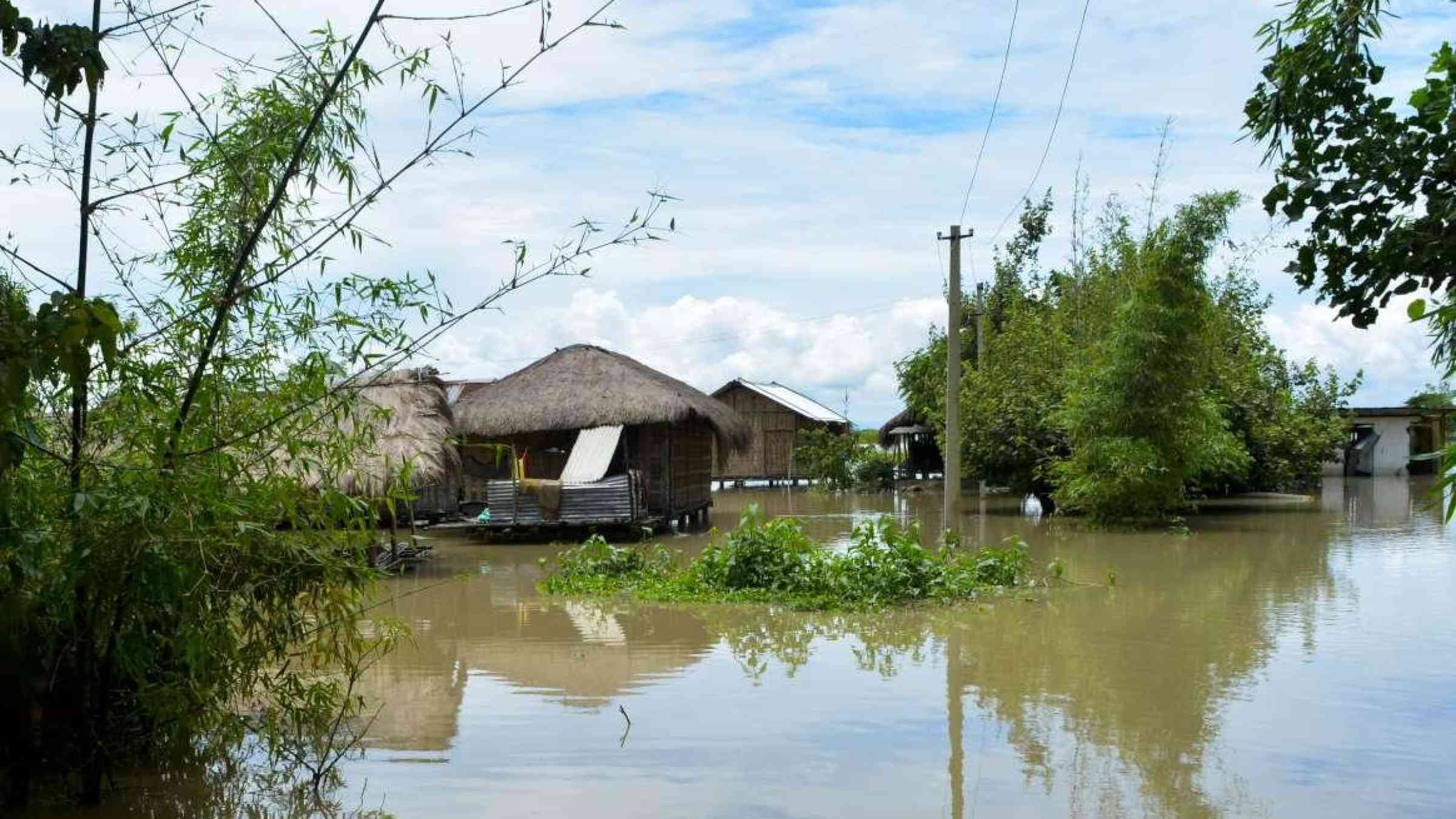 Flood in Assam caused by the overflow of the river Brahmaputra.