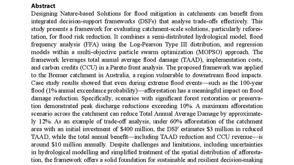 A decision support framework for catchment-scale nature-based flood solutions using multi-objective particle swarm optimization thumbnail