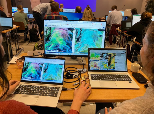 A photo from a training session showing attendees learning about EUMETSTAT satellite data