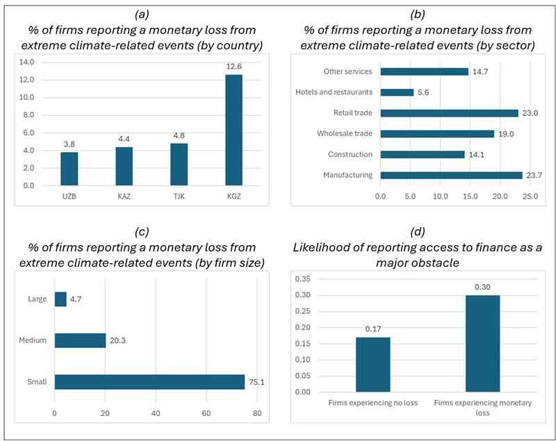 A series of charts showing pysical asset damages from climate-related events in Central Asia