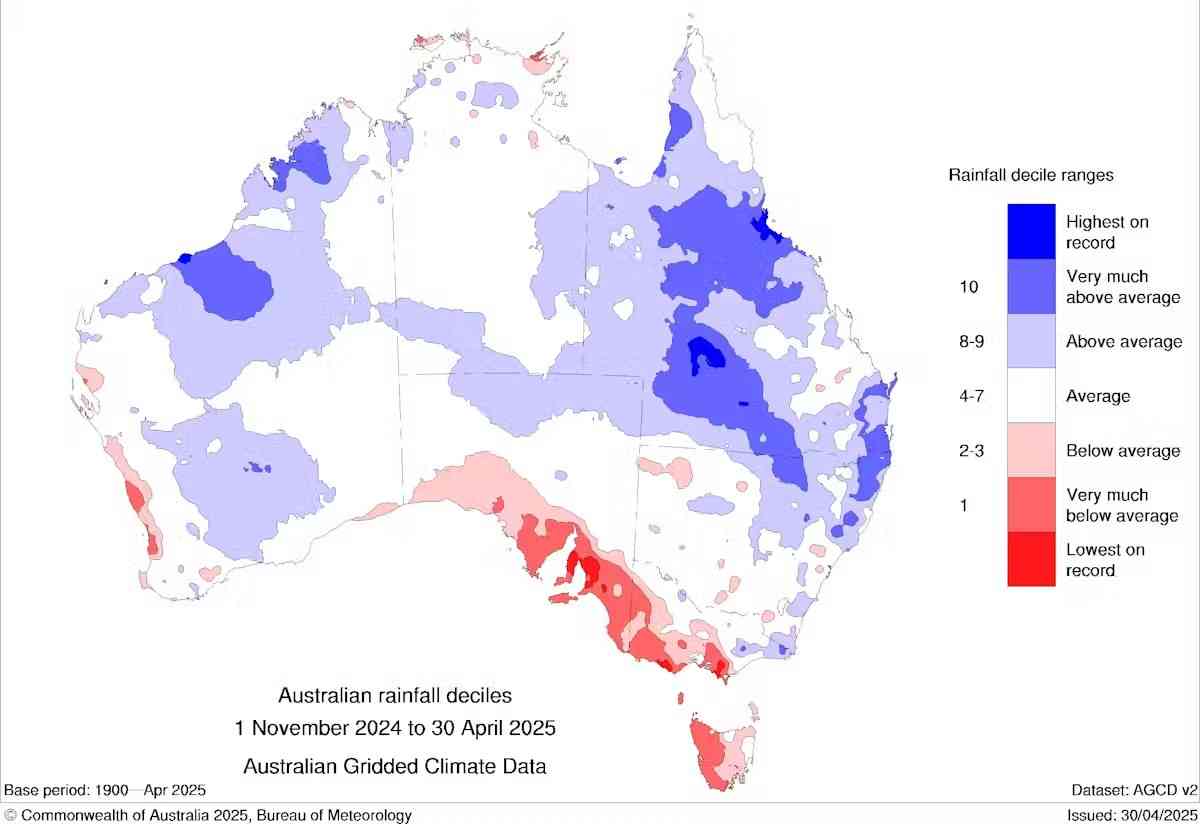 A map showing rainfall deficiency in Australia