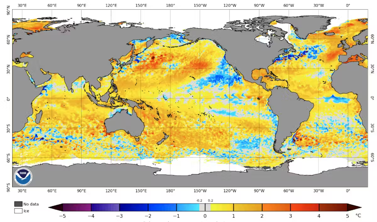 A global map showing ocean temperatures on June 2 2025