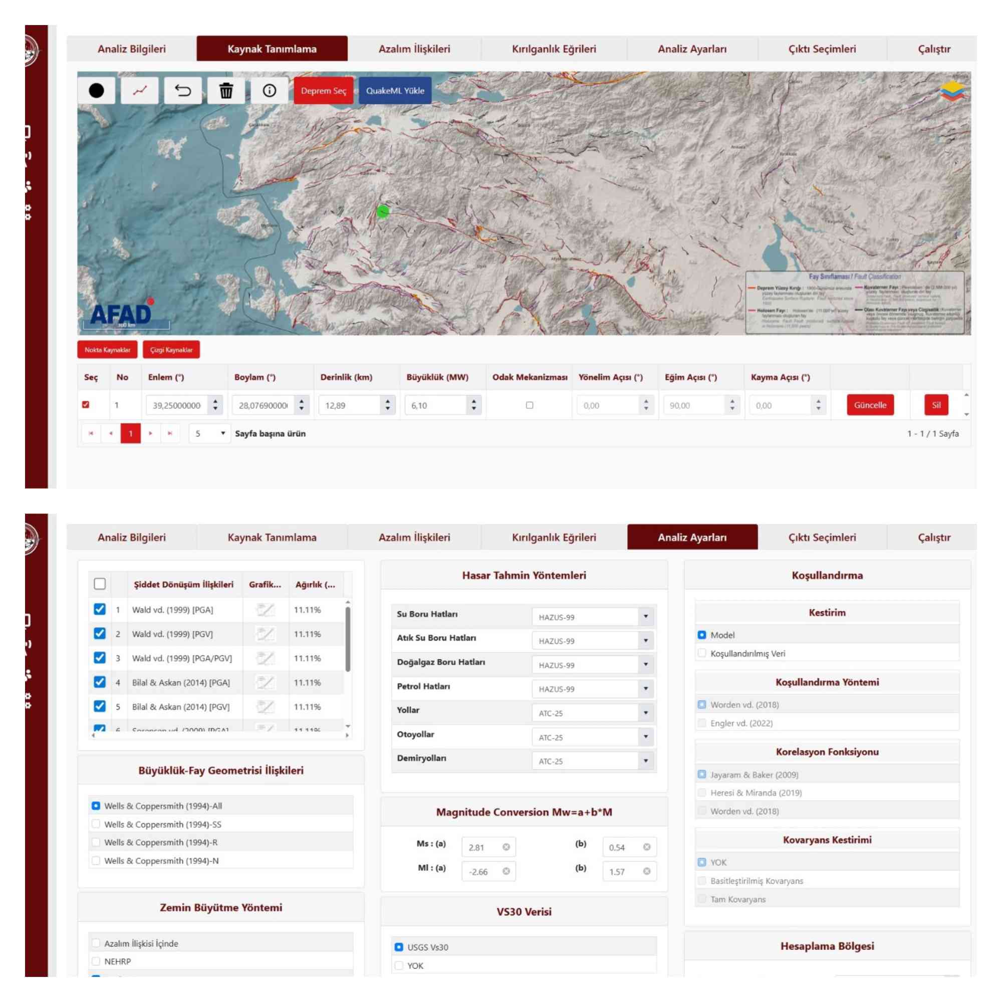 Screenshort view of the main interface of DEHAS Platform (Parameter Input and Analysis Settings Sections)