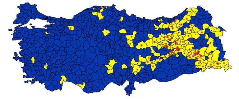 Distribution of avalanche imcidents in Turkiye.