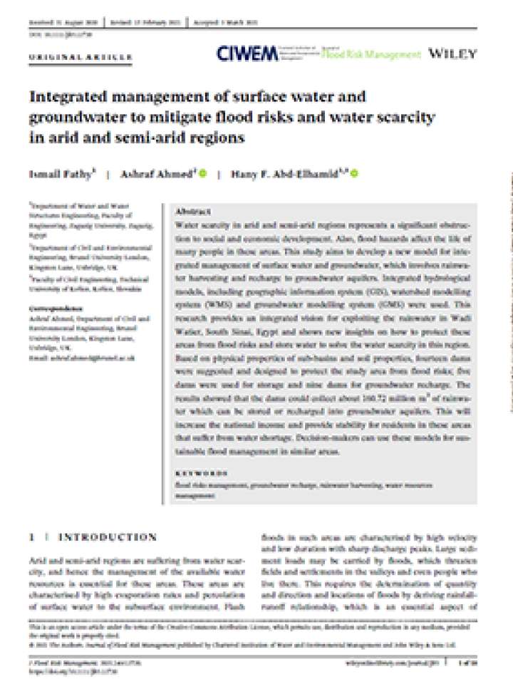 Integrated management of surface water and groundwater to mitigate flood risks and water scarcity in arid and semi-arid regions