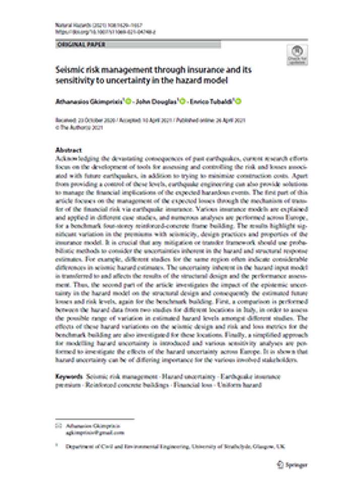 Seismic risk management through insurance and its sensitivity to uncertainty in the hazard model