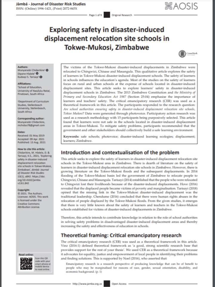 Cover page for publication with title
