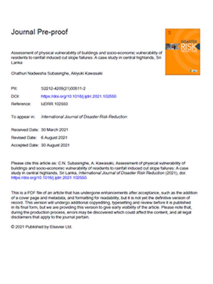 Assessment of physical vulnerability of buildings and socio-economic vulnerability of residents to rainfall induced cut slope failures