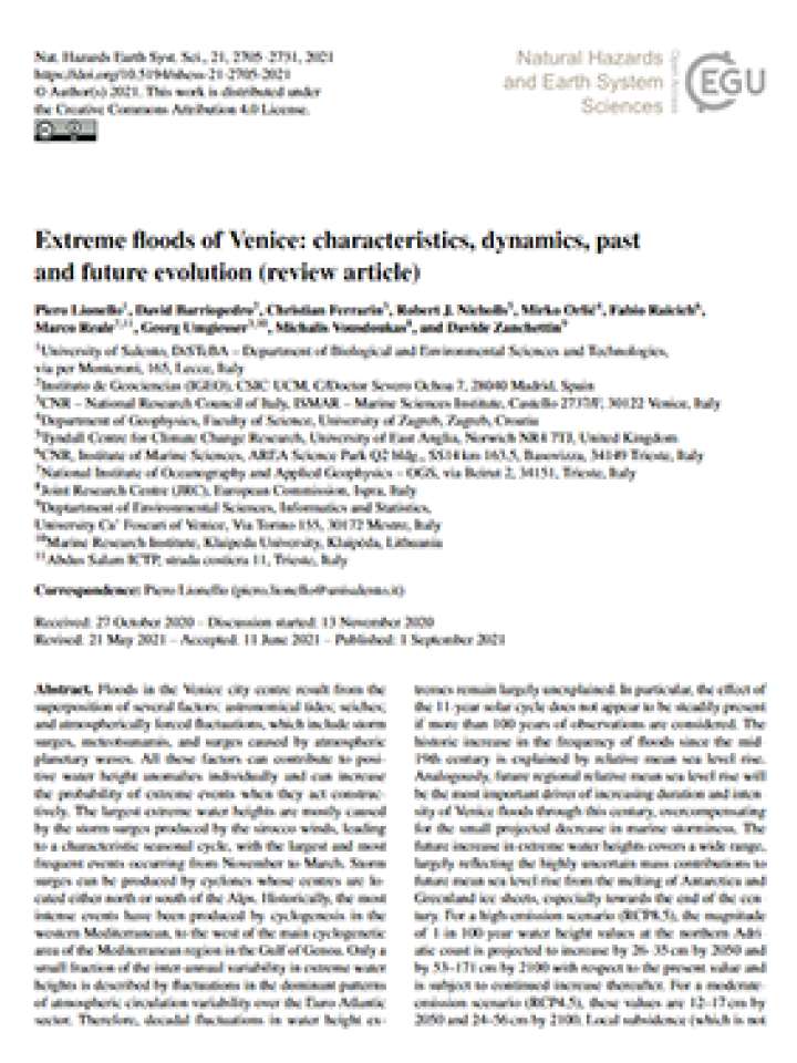 Extreme floods of Venice- characteristics, dynamics, past