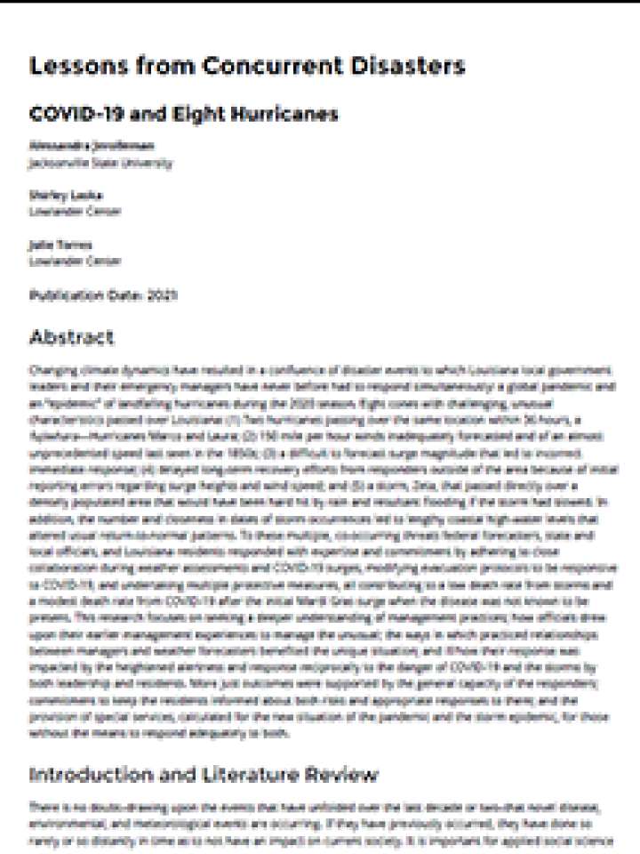 Lessons from Concurrent Disasters: COVID-19 and Eight Hurricanes
