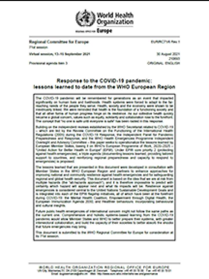 Response to the COVID-19 pandemic-lessons learned to date from the WHO European Region