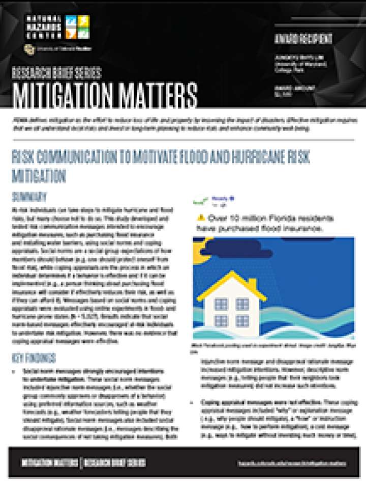 Risk communication to motivate flood and hurricane risk mitigation