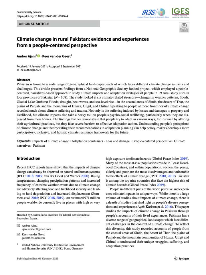 Coverpage of "Climate change in rural Pakistan: Evidence and experiences from a people-centered perspective"