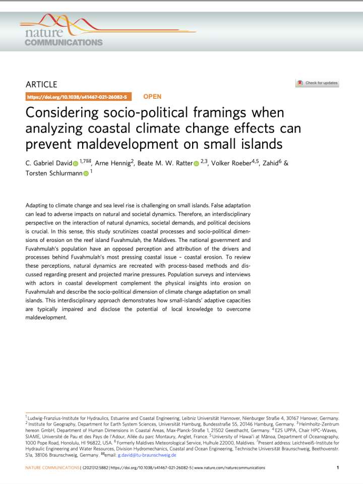 Coverpage of "Considering socio-political framings when analyzing coastal climate change effects can prevent maldevelopment on small islands"